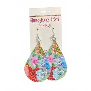 NEW REAL MCCOY women's succulent print genuine leather teardrop earrings in mult